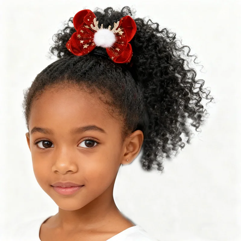 

2pcs/ Puff Ponytail with Bow - Kinky Marley Hair Extensions for Girls, Soft&Natural-Looking Christmas Hair Accessories acessóri