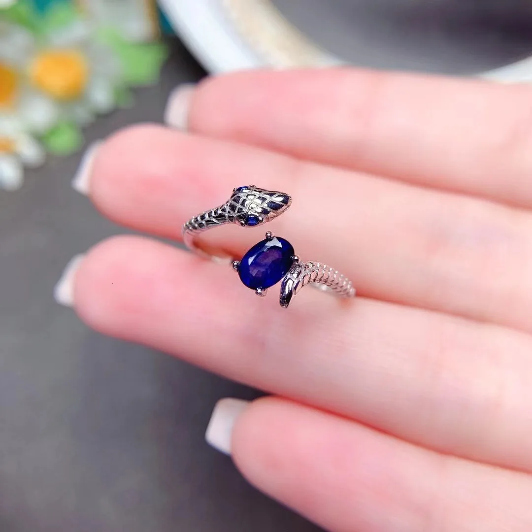 

925 Silver Snake Ring with Blue Sapphire 4mm*6mm 0.5ct Natural Sapphire Ring for Daily Wear Gift for Woman