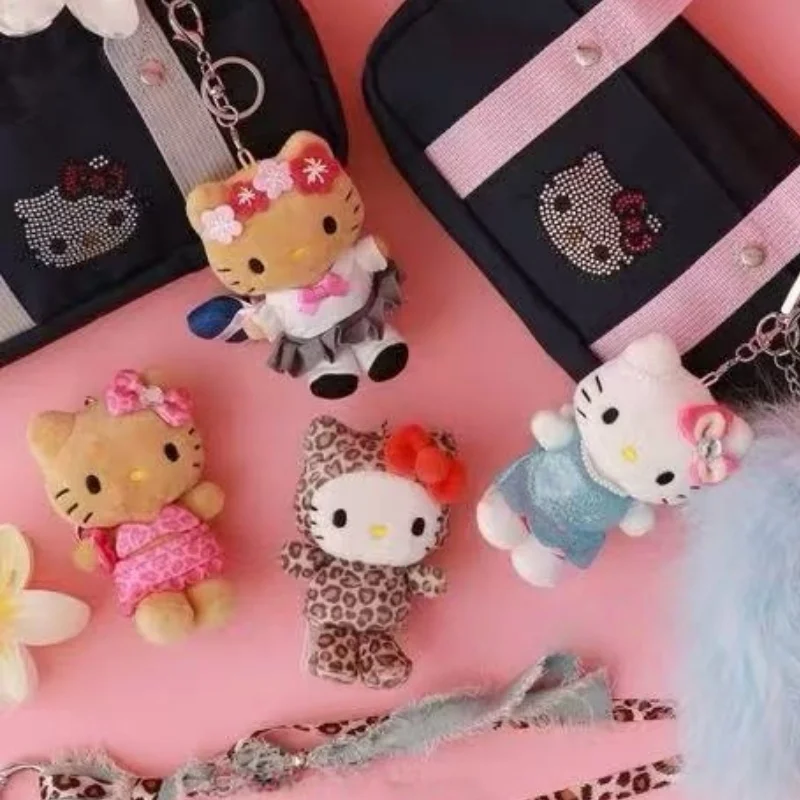 الكرتون JK موحدة مرحبا كيتي Y2K غال الجلد الأسود الوردي ليوبارد أفخم دمية ظهره المفاتيح سانريو محشوة KT القط اللعب قلادة