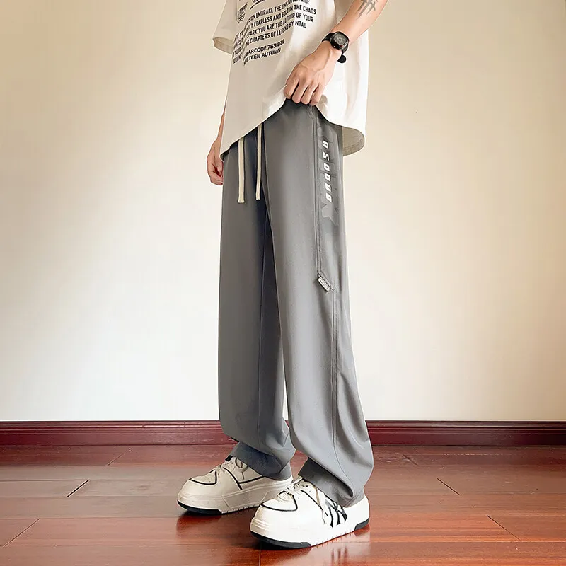 

Ice Silk Men's Summer Sport Pants Cool Feeling Qui Dry Straight Leg Casual Trousers for Teenagers Polyester Fiber Long Pants