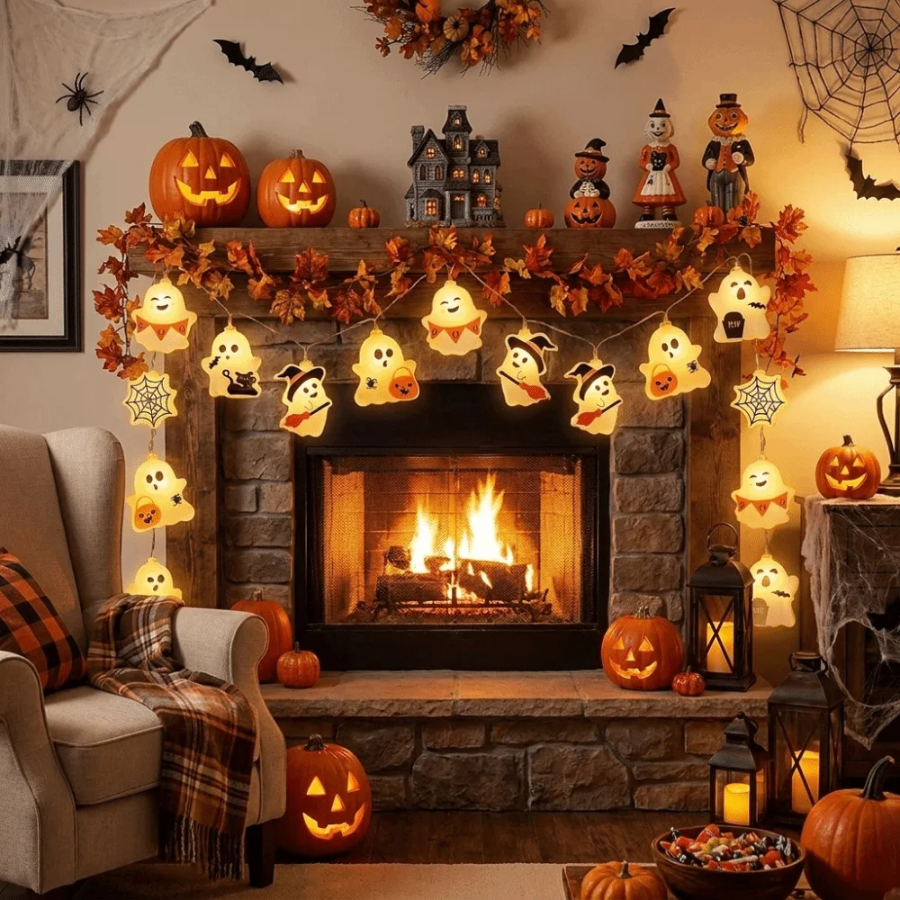 150/300 cm Ghost Decoration String Lights Battery Powered Decorative Light Halloween String Lights Atmosphere Light Portable