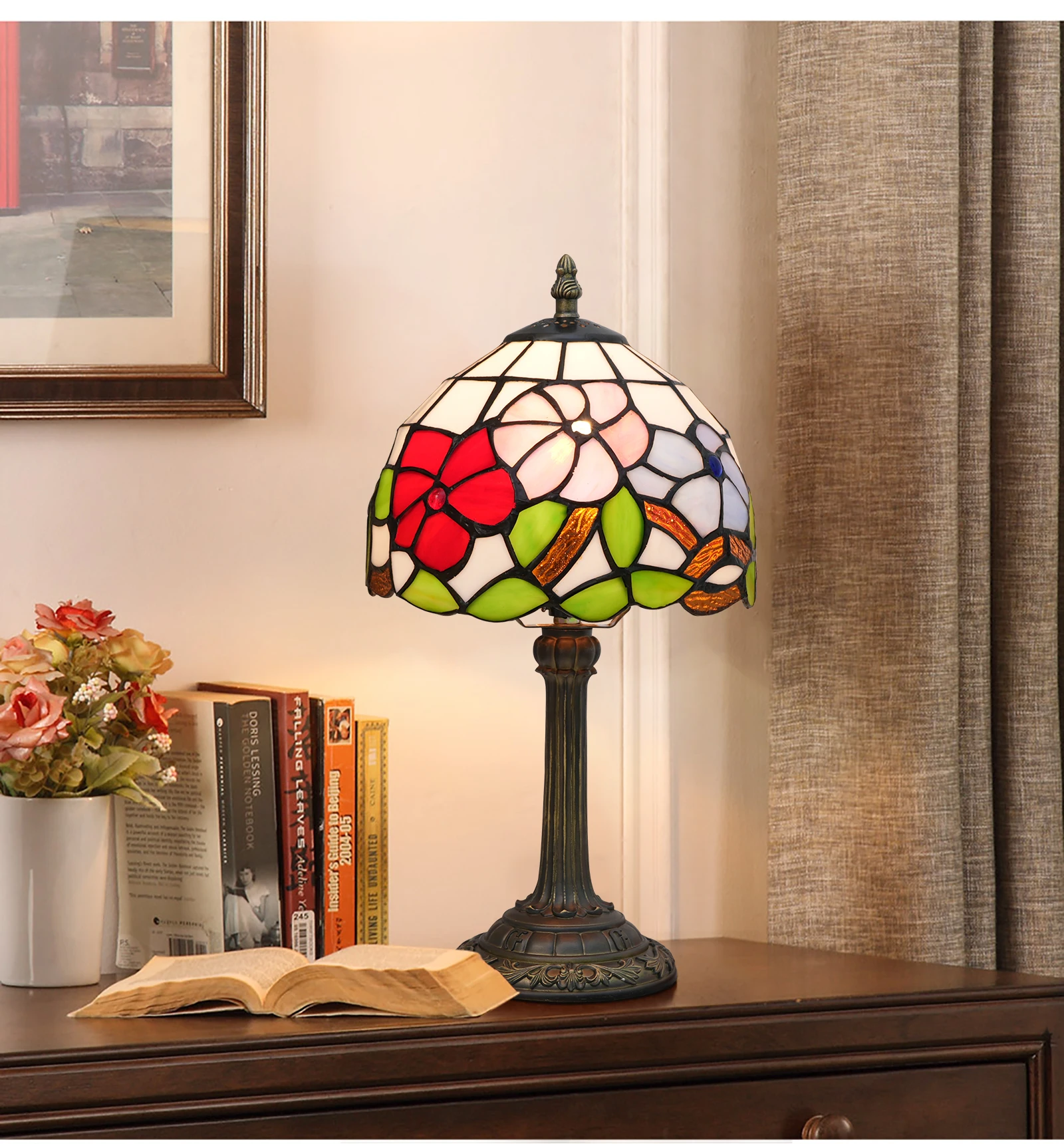 Morning Glory Table Lamp, 8 Inches Stained Glass Lamp, Handmade Vintage Lamp, Decor Bedside Bedroom Living Room and Study