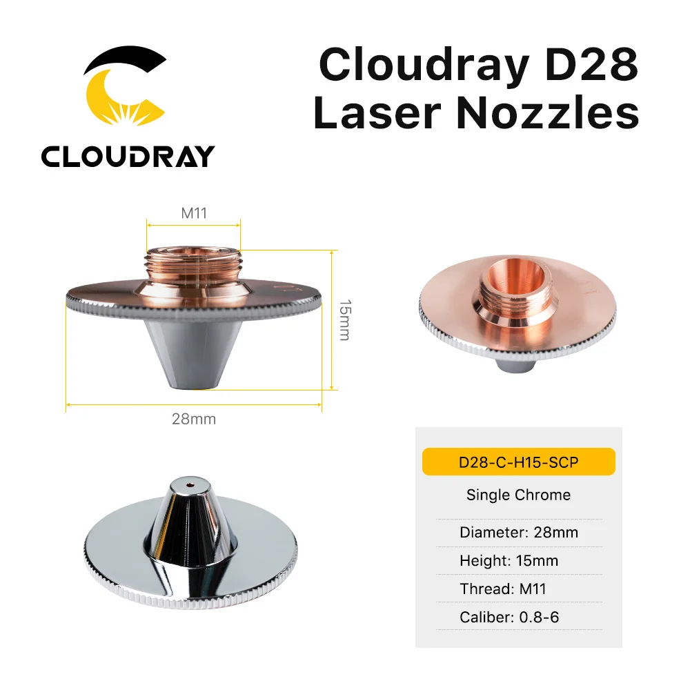 Cloudray Bulge Laser Nozzles Single Layer Chrome-Plating Double Layers Caliber 0.8-4.0 D28 H11 H15 M11 for Precitec Cutting Head