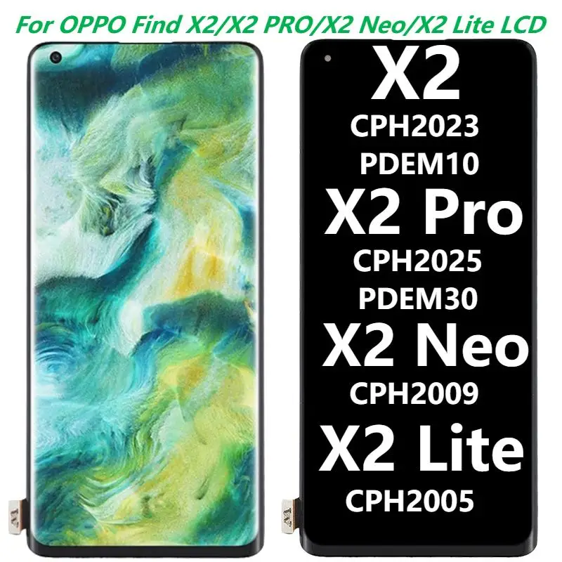 Original AMOLED LCD For OPPO Find X2 Pro LCD Display OPPO Find X2 Neo CPH2009 X2 Lite X2 LCD Touch Screen Digitizer Replacement