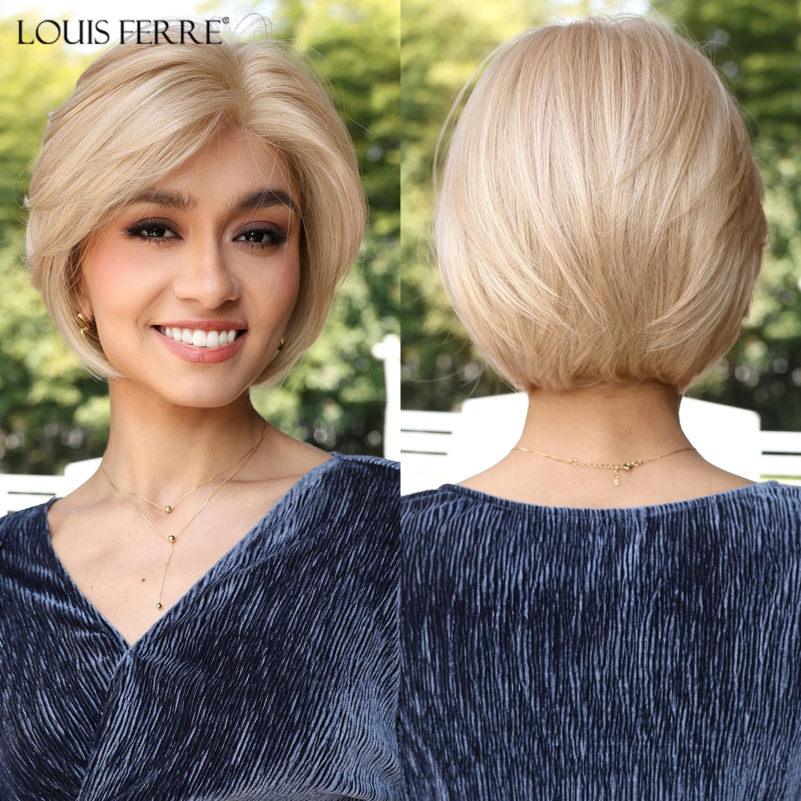 

Short Blonde Bob Hair Monofilament Top Lace Front Wigs for Women Free Parting Natural Looking Heat Resistant 100% Futura Wig