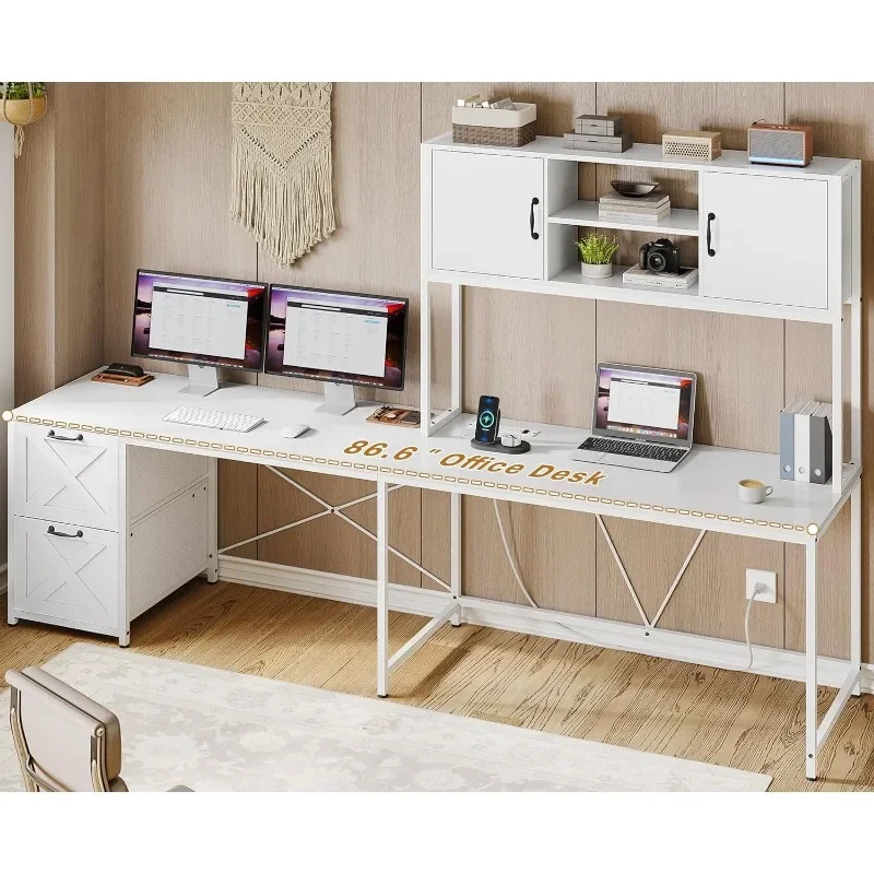 Bureau d'ordinateur d'angle en forme L réversible, bureau de jeu avec lumières LED, égouts  proximité en tissu, prise courant