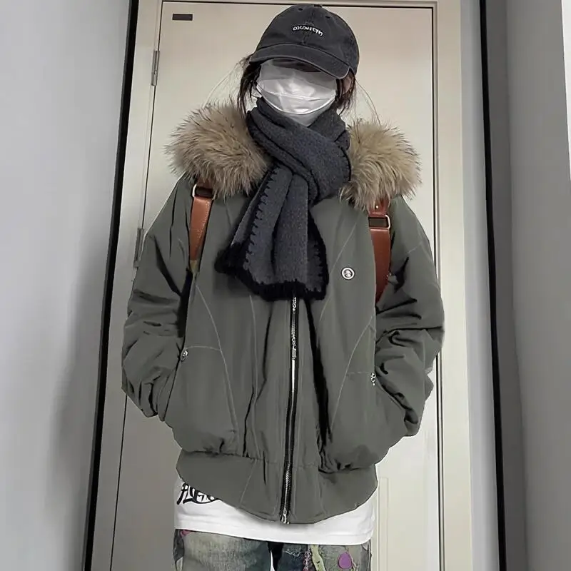 

winter cotton-padded jacket coat Women's new model fleece-lined thicken fur collar Parka short style keep warm thickened ﻿