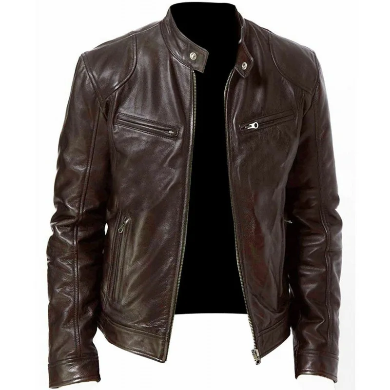 

2026 Autumn New Casual Fashion Versatile Men's Leather Jacket Stand-up Collar Leather Jacket
