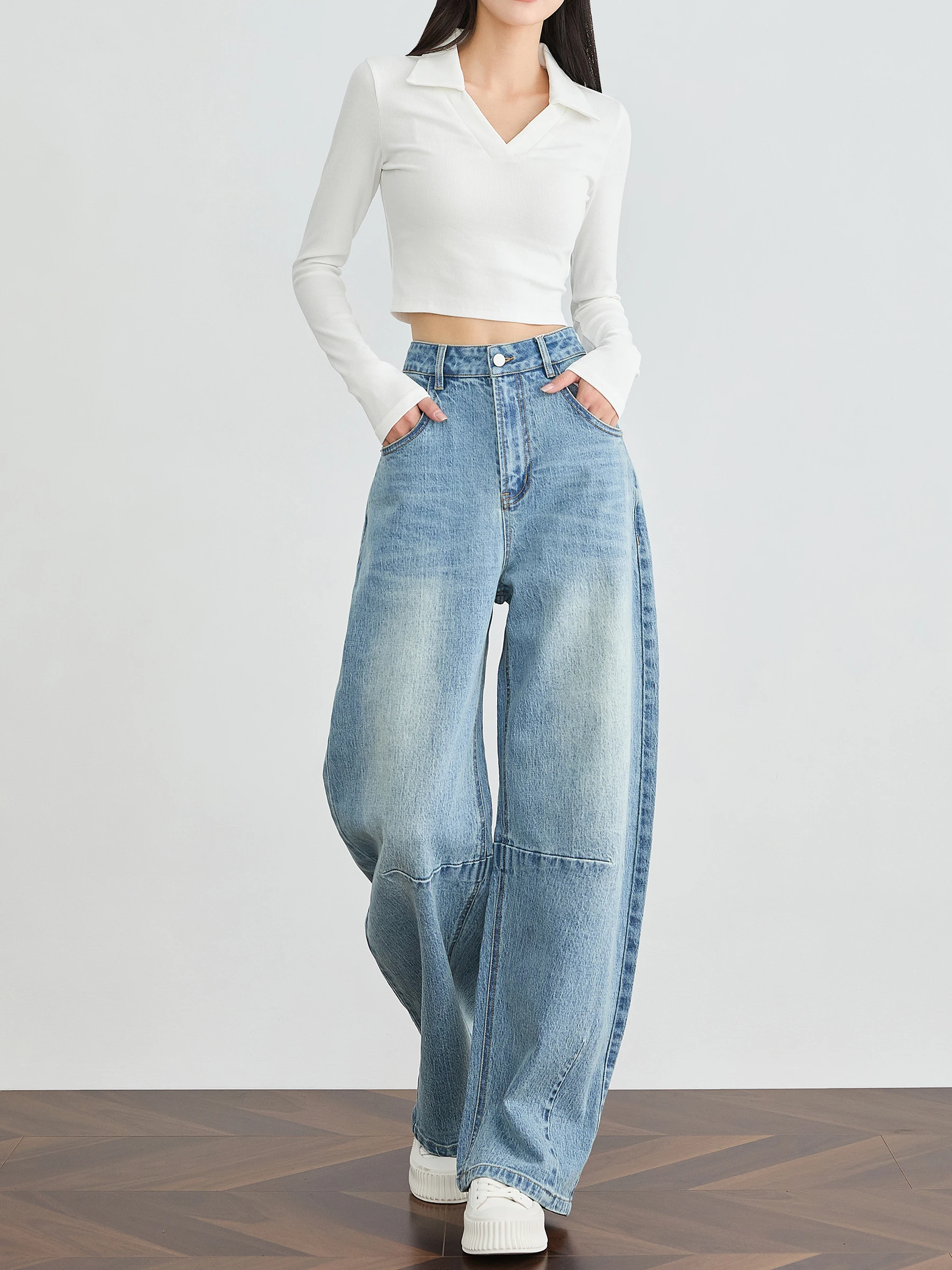 

Loose Wide Leg Jeans Women's High Waist Banana Pants Spring Autumn Denim Cloth Sand Waed Straight Cut Trousers for ort Women