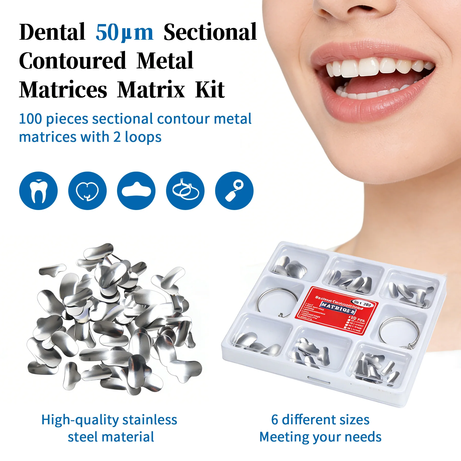 100 pièces de matrices sectionnelles dentaires, système profilé, métal, dentisterie, résine, anneau de fixation séparateur, autoclavable, dentaire