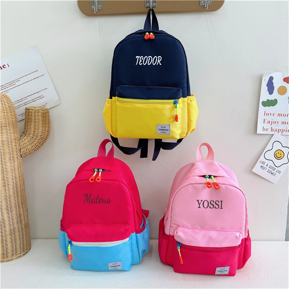 

Custom New Kindergarten Children's Candy Color Book Bag Personalized Name Simple Contrast Color Cute Outgoing Snack Bag Backpack