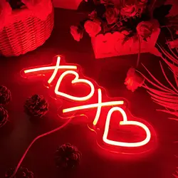 XOXO Neon Sign for Wall Decor LED Neon light Room Decor Light up Signs for Bedroom Lovers  Party Supplies for Room Dorm Wedding