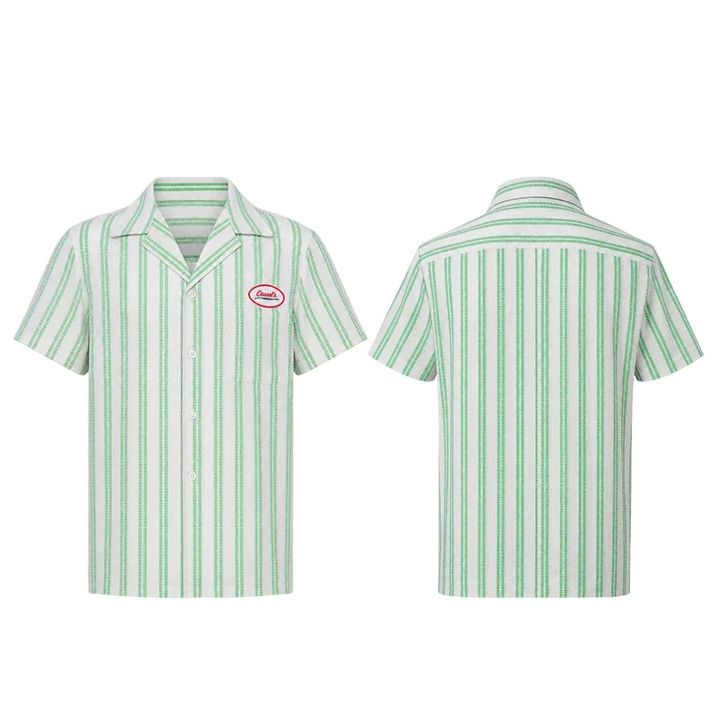 Anime Cassell's Music Staff Bear Cosplay Costume Shirt White Green Vertical Striped Short Sleeve Top Halloween Disguis