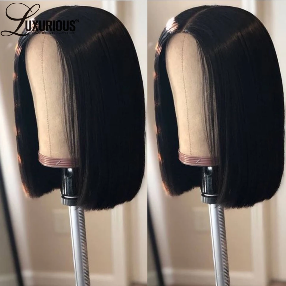 Cheap Blunt Cut Bone Straight Short Bob Wig 13X4 Lace Front Human Hair Wigs For Black Women 150% Density Brazilian Remy Hair Wig