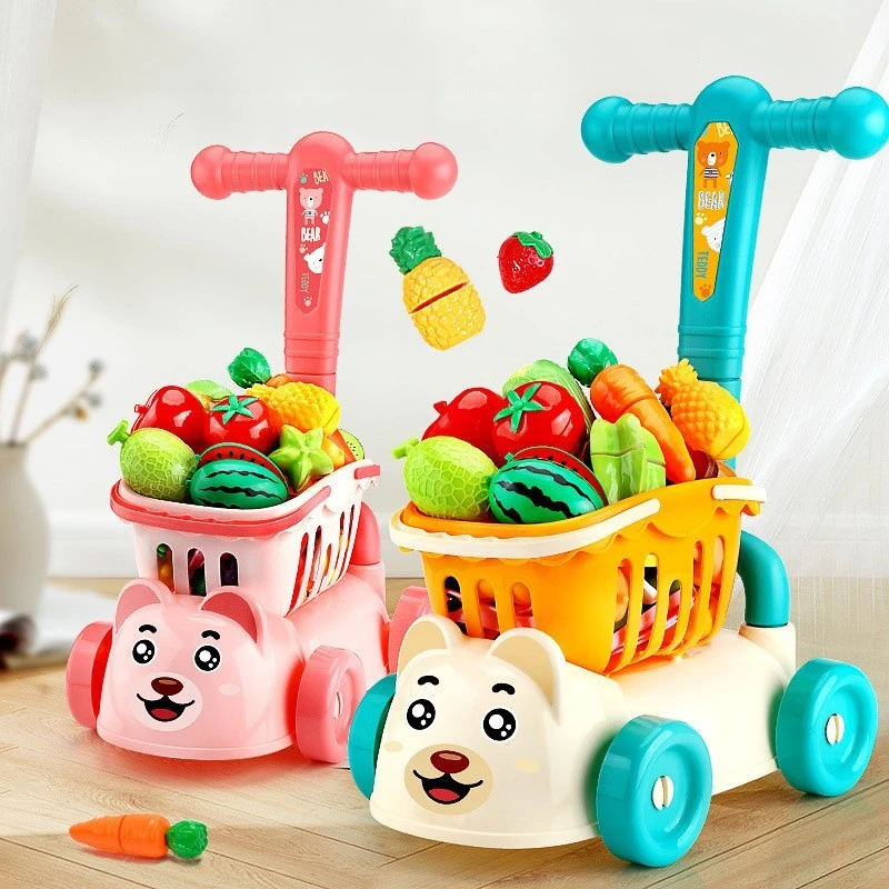 

Kids Shopping Cart Walker - Educational Play Set with Food Toys Simulation Interactive Learning trolley for Toddlers 1-3 Years