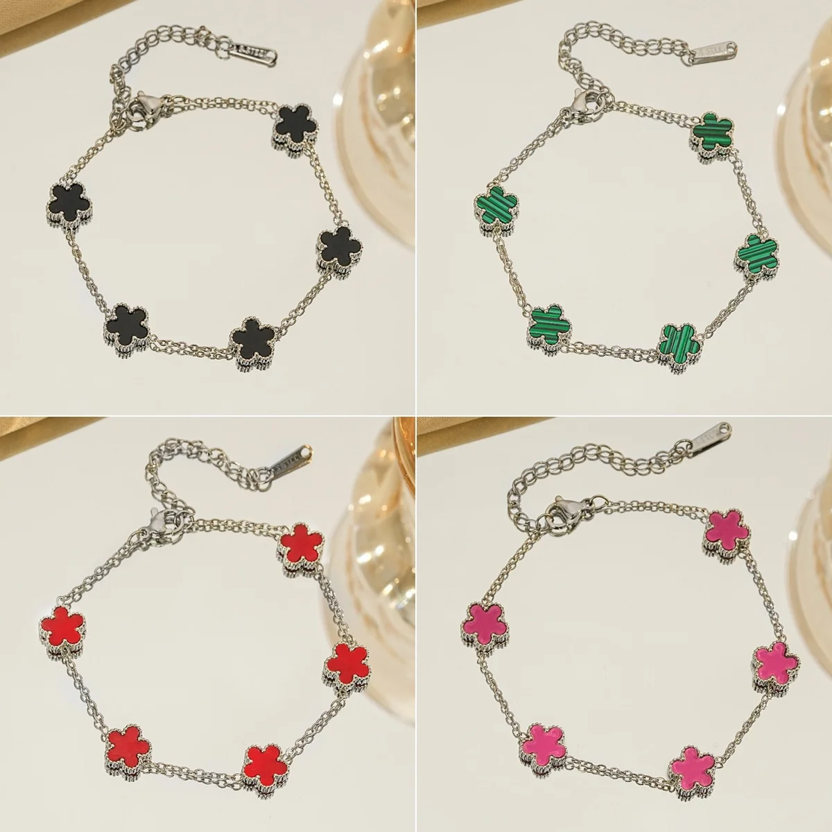 

Lucky Five-Leaf Plum Blossom Stainless Steel Women's Exquisite Chain Bracelet 18k Gold Plated Luxury Party Jewelry Gift Clover