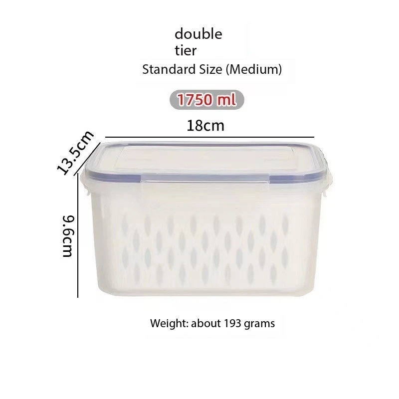 Double Layer Sealed Preservation Box, Plastic Fruit and Vegetable Drainage Storage Box, Microwave High Transparency Double Layer