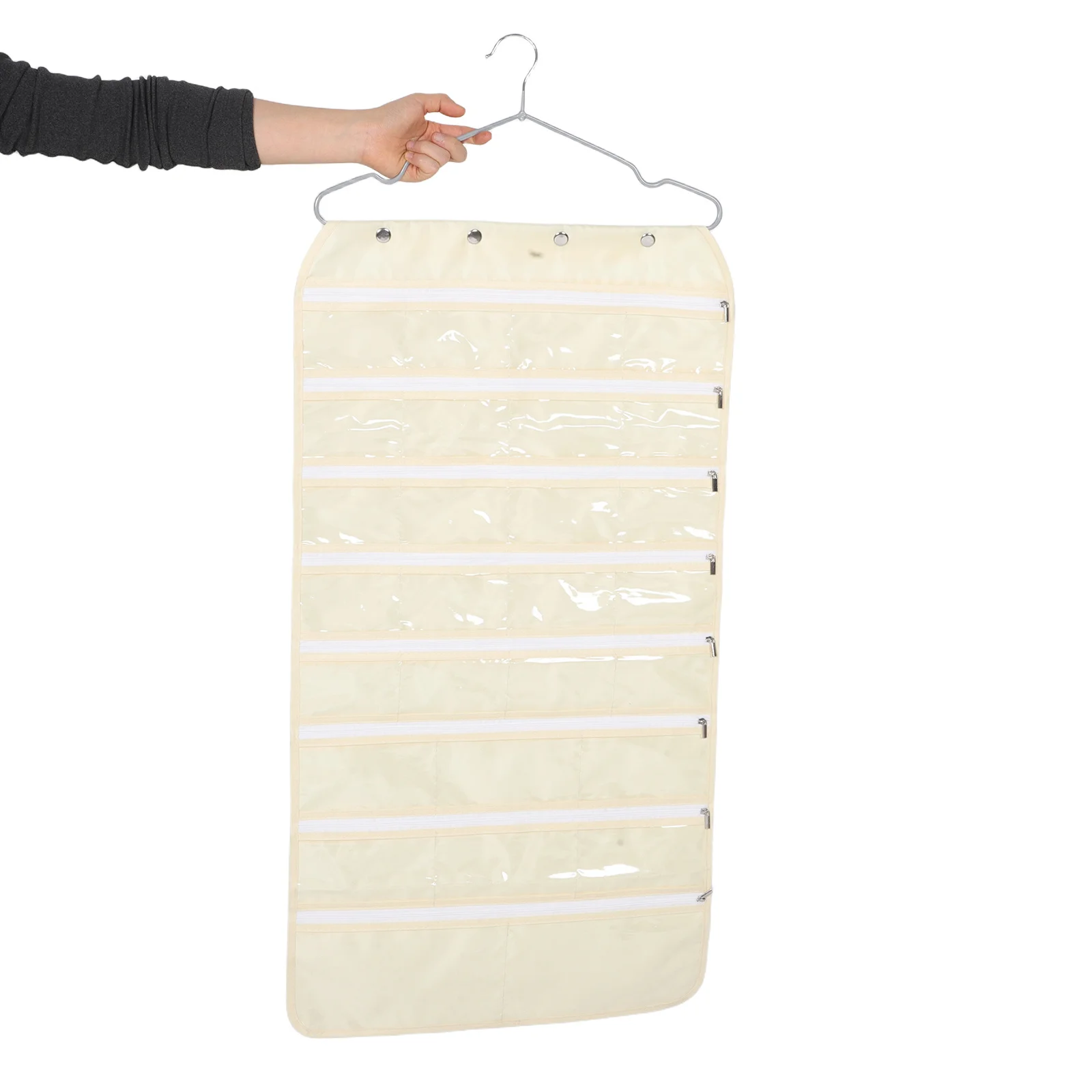 Hanging Jewelry Organizer Transparent Storage Bag Zippered Pockets Portable Travel Necklace Earring Bracelet Holder Home Closet