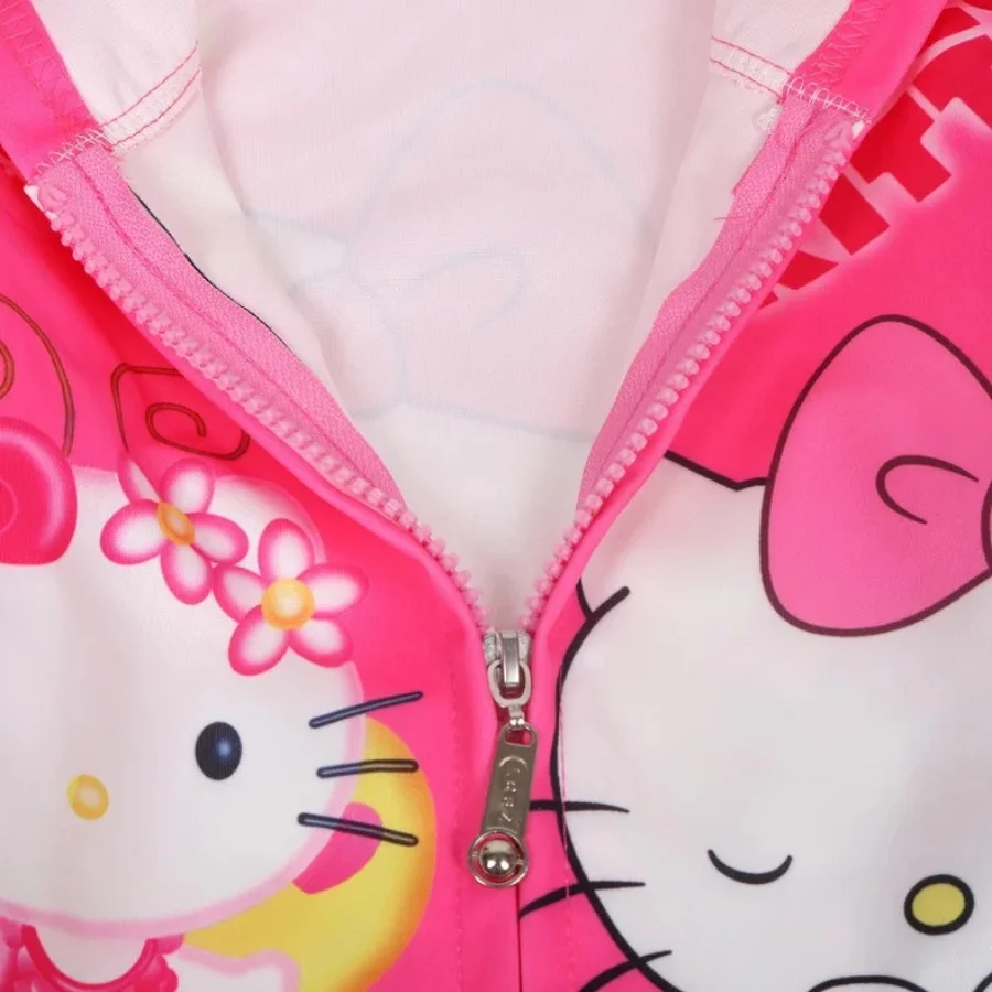 Hello Kitty Cute Cartoon Girls Hooded zipper Jackets Children\'s Wear Casual Simple Coats Baby Foreign Style Warm Windproof Tops