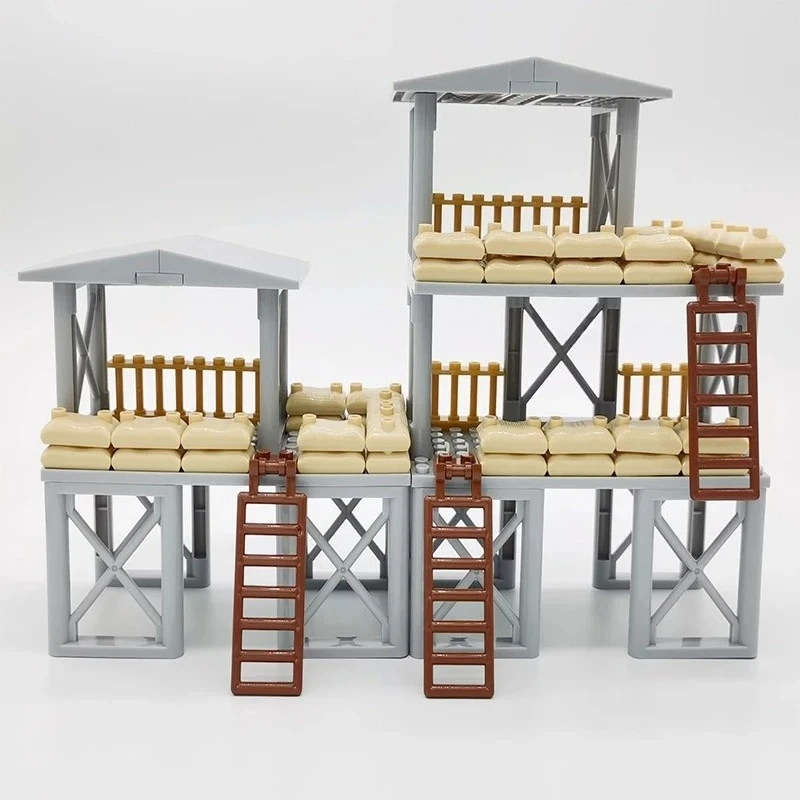 MOC new building block guard tower scene sentry tower mini watchtower soldier humanoid doll cartoon DIY assembly toy gift