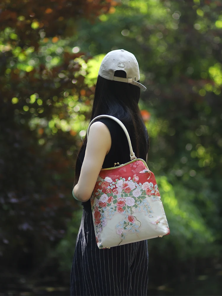 Bolso de mano de gran capacidad para mujer, bolsa de hombro de tela con asa de cuero, Material artesanal, novedad de 2024