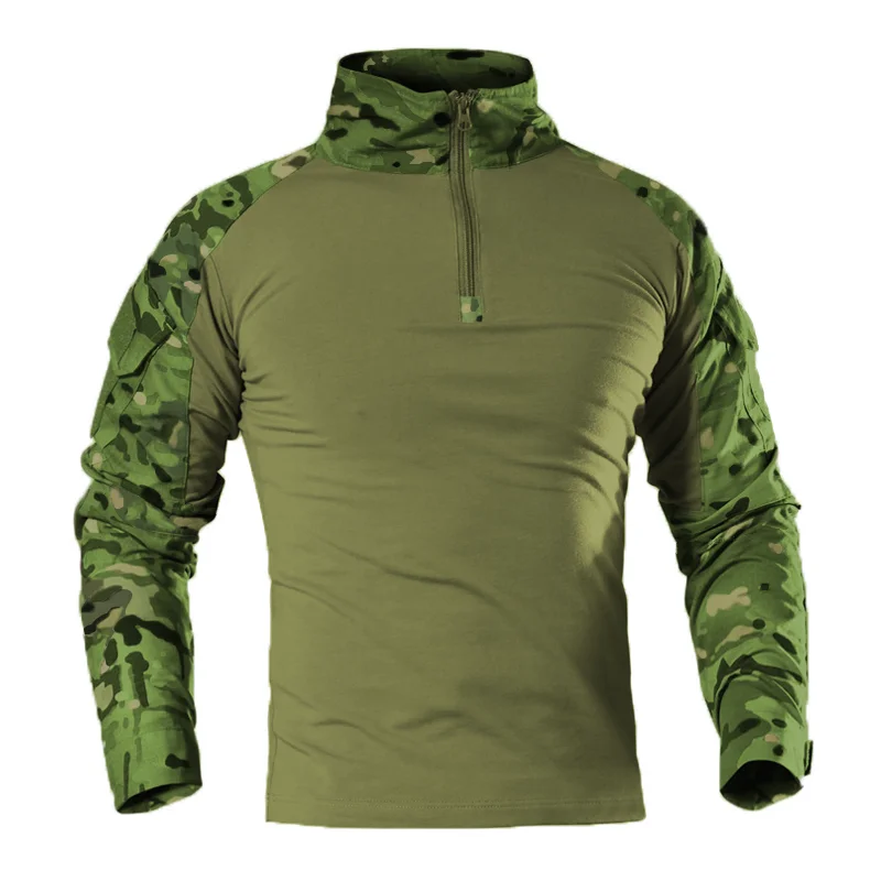 Outdoor Tactical Hiking T-Shirts Men Combat Military Army CP Camouflage Long Sleeve Hunting Climbing Shirt Cotton Sport Clothes