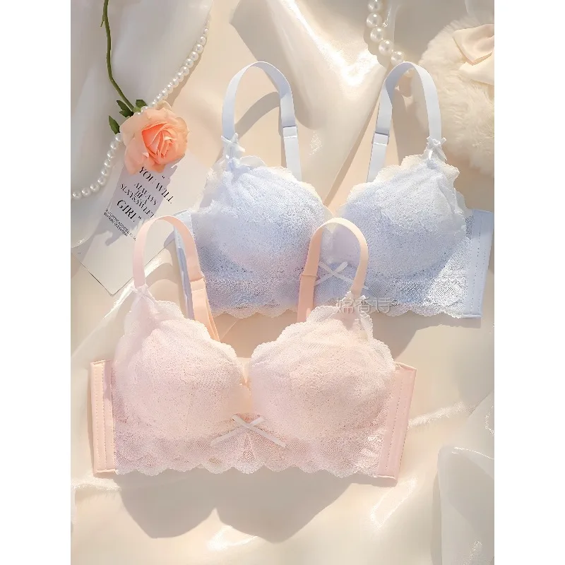 

Hot Sexy sweet Lace Bra for Women Wirefree Push Up Thin Padding Breast Lift Side Support Anti Sagging Everyday Wear M L XL XXL