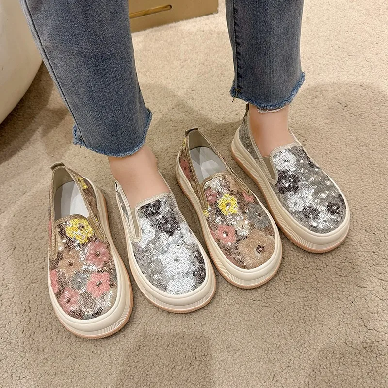 

2025 Hot Selling New Sequin Casual Single Shoes with Starry Sky Breathable and Comfortable for Students Home Casual Sponge Shoes