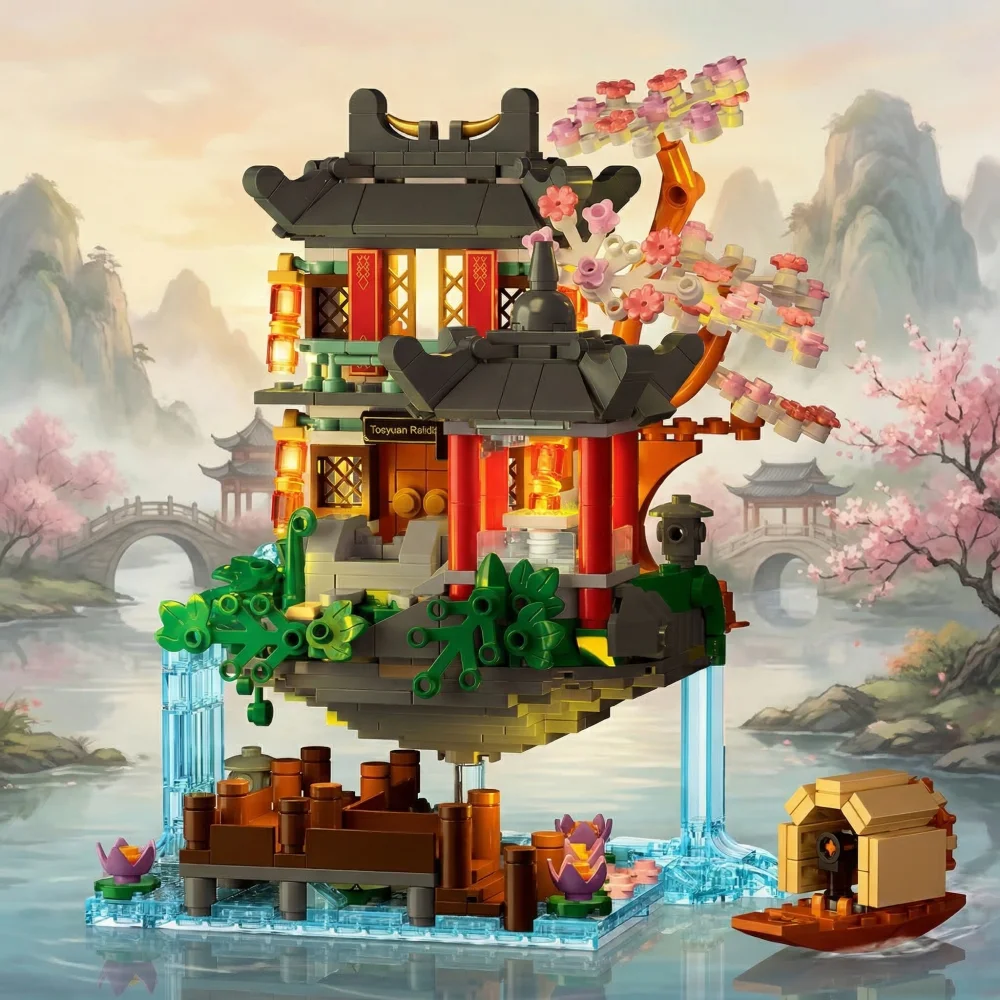 

Креативный конструктор STEM «Цветущий персик» 3-в-1 в китайском стиле со световыми эффектами, развивающая игрушка, набор для самостоятельной сборки, подарок на день рождения