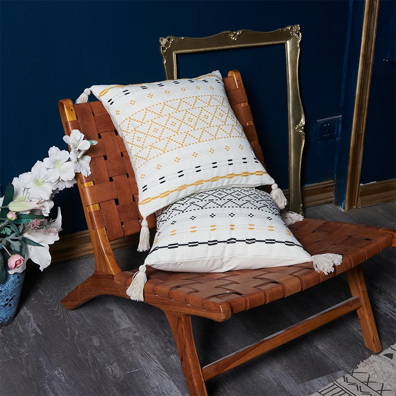 Canvas Jacquard Cushion Covers 45x45cm Bohomian Tassel PillowCase Diamond Plaid Cushions Cover For Home Decorative Pillows Cover