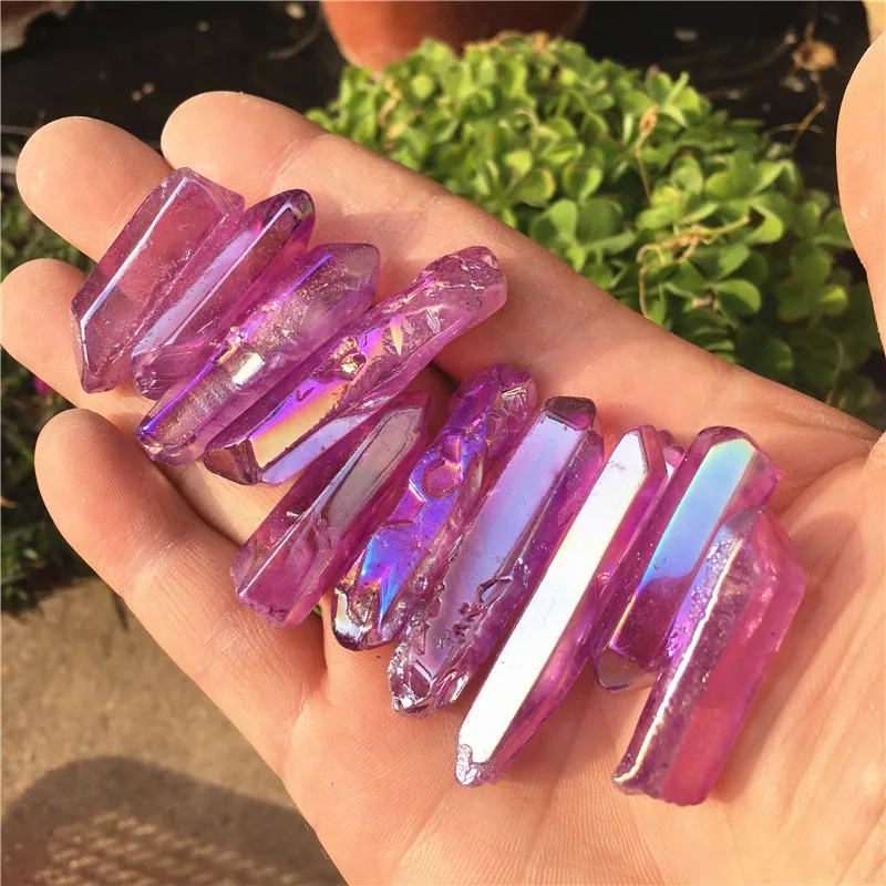 Wholesale1000g Electroplated Light Blue Titanium Aura Lemurian Seed Quartz Crystal Point Stones Specimen Natural Quartz Crystals