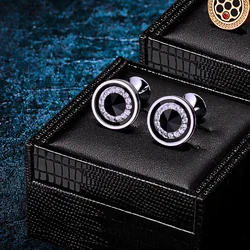 KFLK Shirt Black Fashion Cufflinks for Mens Brand Crystal Round Cuff link Male Luxury Wedding Button High Quality guests