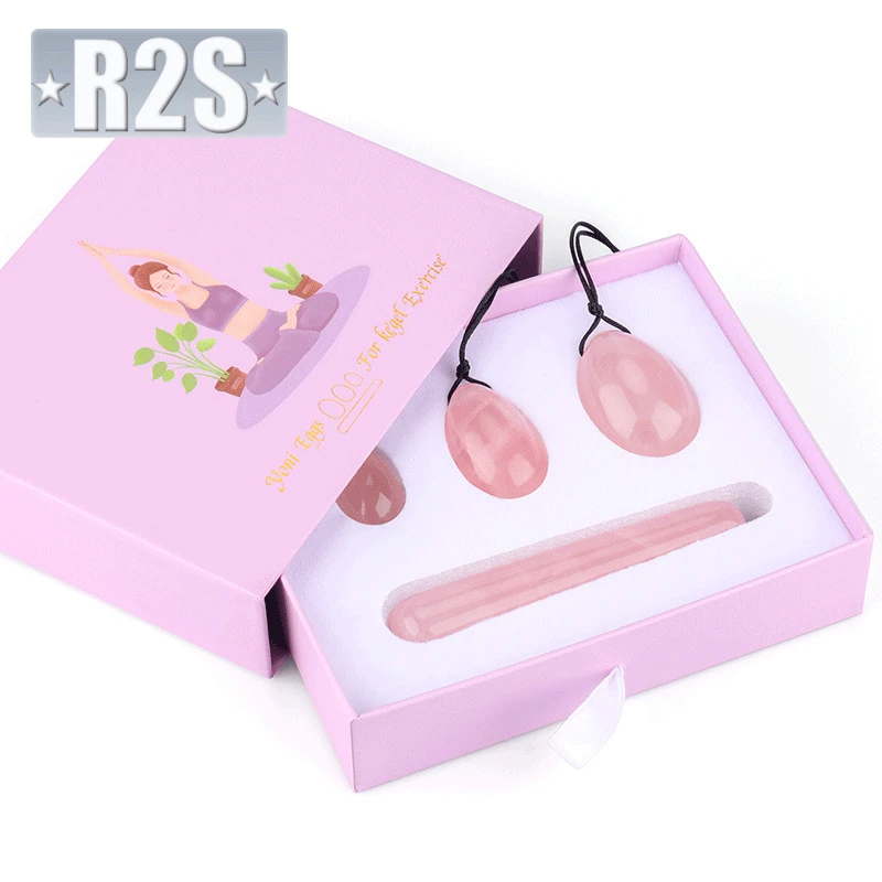 Natural Rose Quartz Yoni Egg Set Jade Egg Vaginal Muscle Firming Kegel Exercise Crystal Yoni Wand Feminine Hygiene Massage Stone