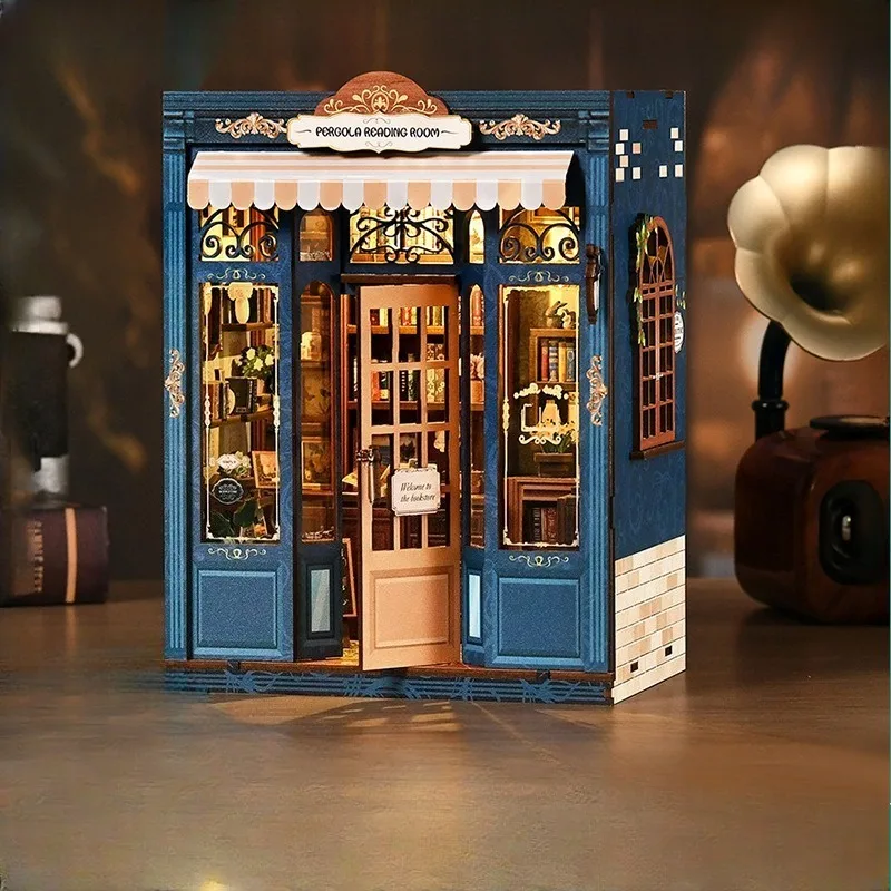 Pergola Reading Room DIY Hut Model House Hand-assembled Miniature Model House Wooden Toy Book Stand