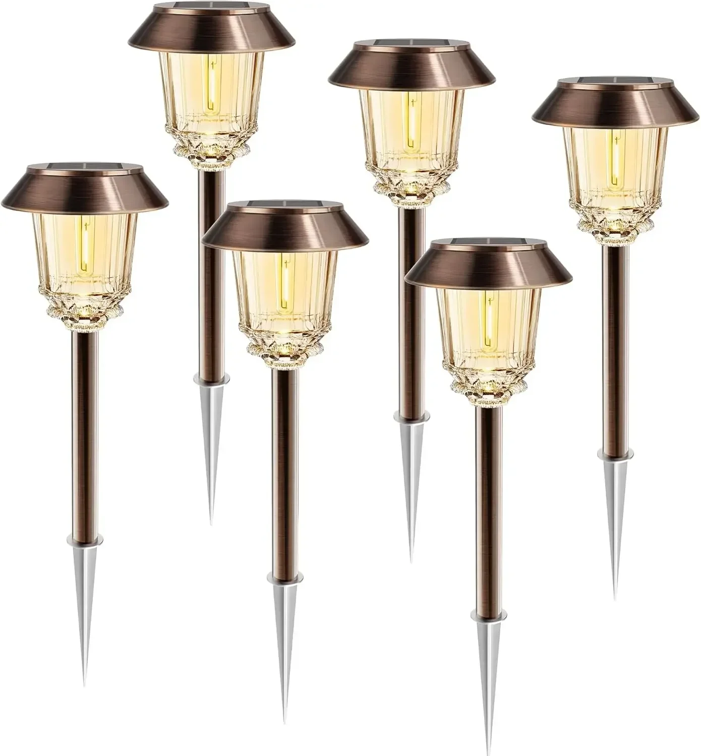 Solar Lights Outdoor Waterproof,6 Pack Bronze Pathway Lights with 10-40 LM Dimmable Glass and Metal, Solar Powered Garden Fall D