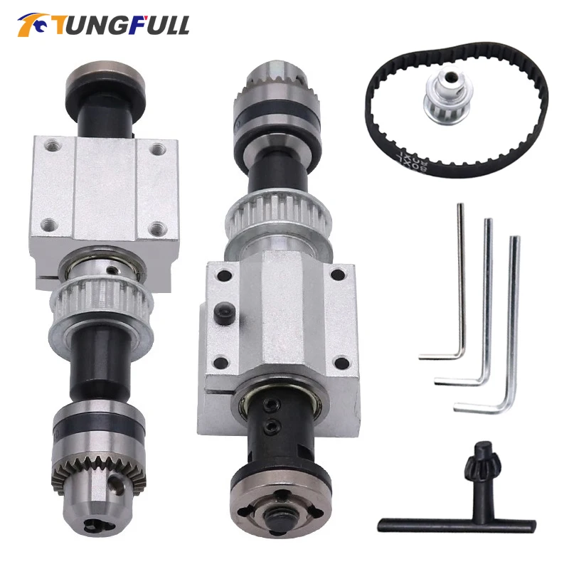 Unpowered Spindle Assembly B12 Drill Chuck Lathe Spindle Assembly Small Lathe Accessories Trimming Belt B10/B12/B16 Drill Chuck