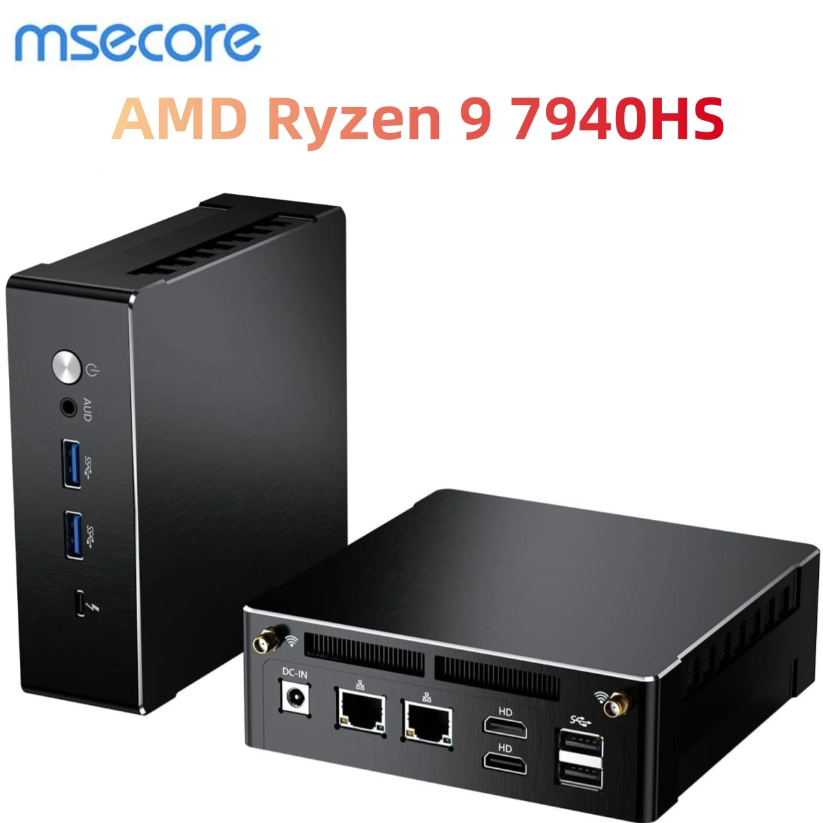 Msecore Mini PC z AMD Ryzen 9 7940HS 64G DDR5 RAM 2T PCIE4.0 SSD podwójna obsługa LAN 1*2.5G 2 * HDMI 1 * USB-C 4K potrójne D