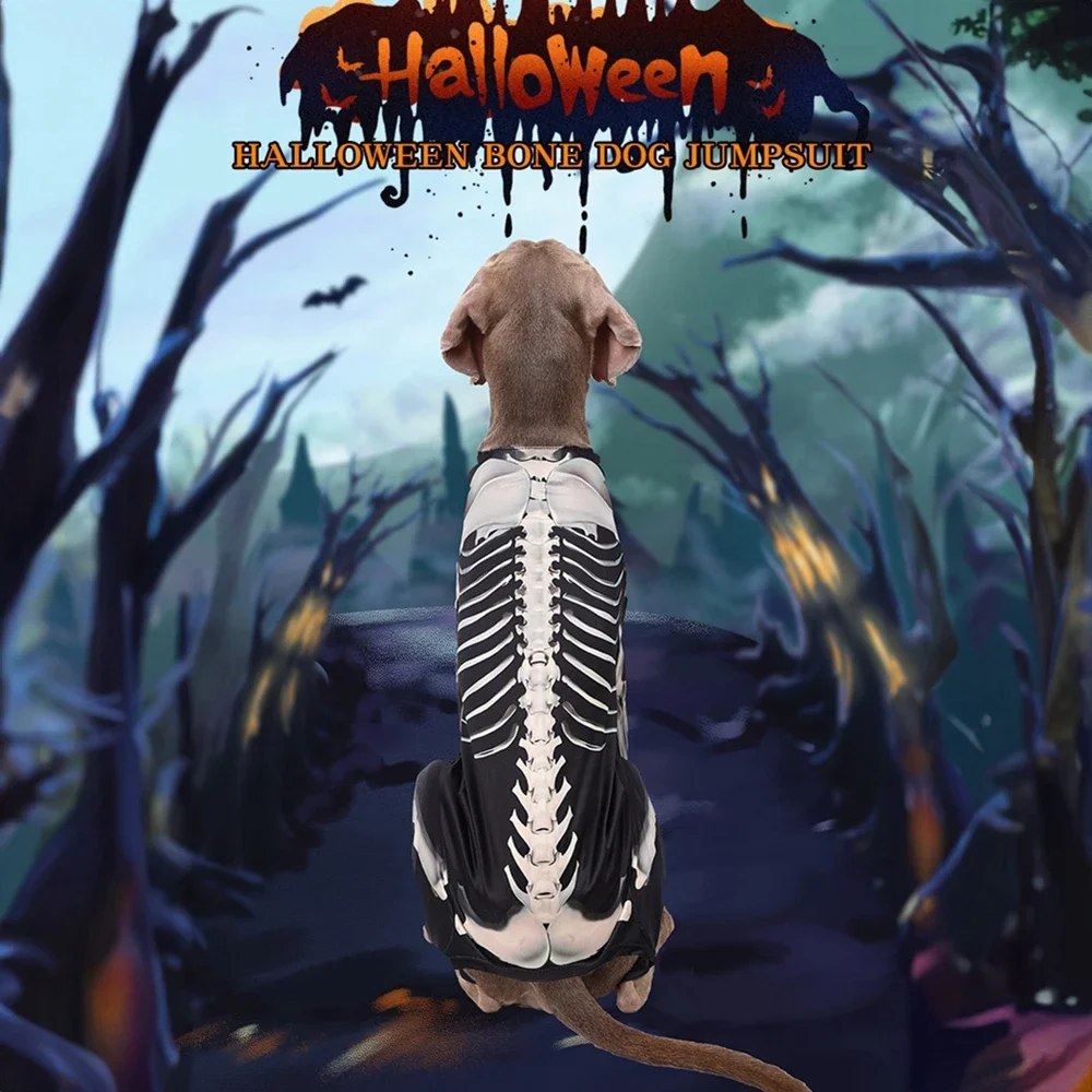 Pet Halloween Skeleton Costume Thin Pet Dog Cosplay Terrifying Clothes Dogs Coat Jacket Medium Large Dog Clothing