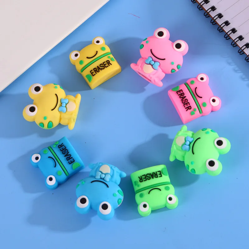 4Pcs/set Frog Pencil Pencil Sharpener for Kids Erasers with Pencil Sharpener