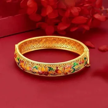 Braslett gold AU999 real gold 24K pure gold enamel case Qimei bracelet ladies Vintage bracelet