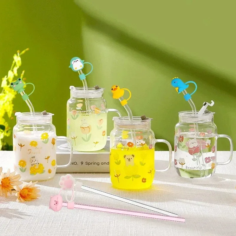 cute animal silicone straw toppers, reusable anti-dust straw caps, universal drinking cup straw accessories