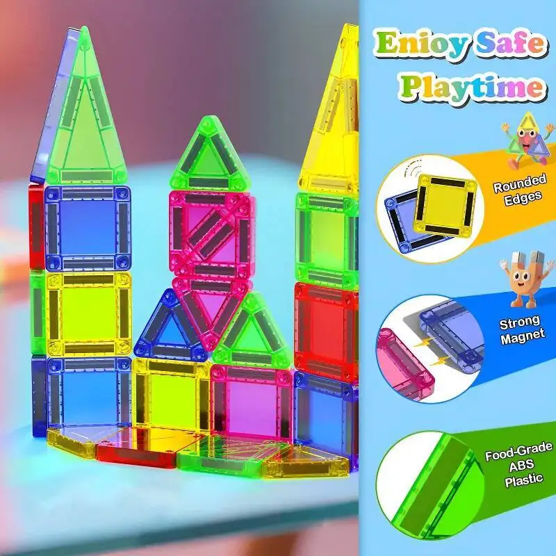 26/37/42pcs Magnetic Building Blocks Mini Size Magnetic Tiles with Portable Iron Box Educational Magnet Toys for Kids Gift