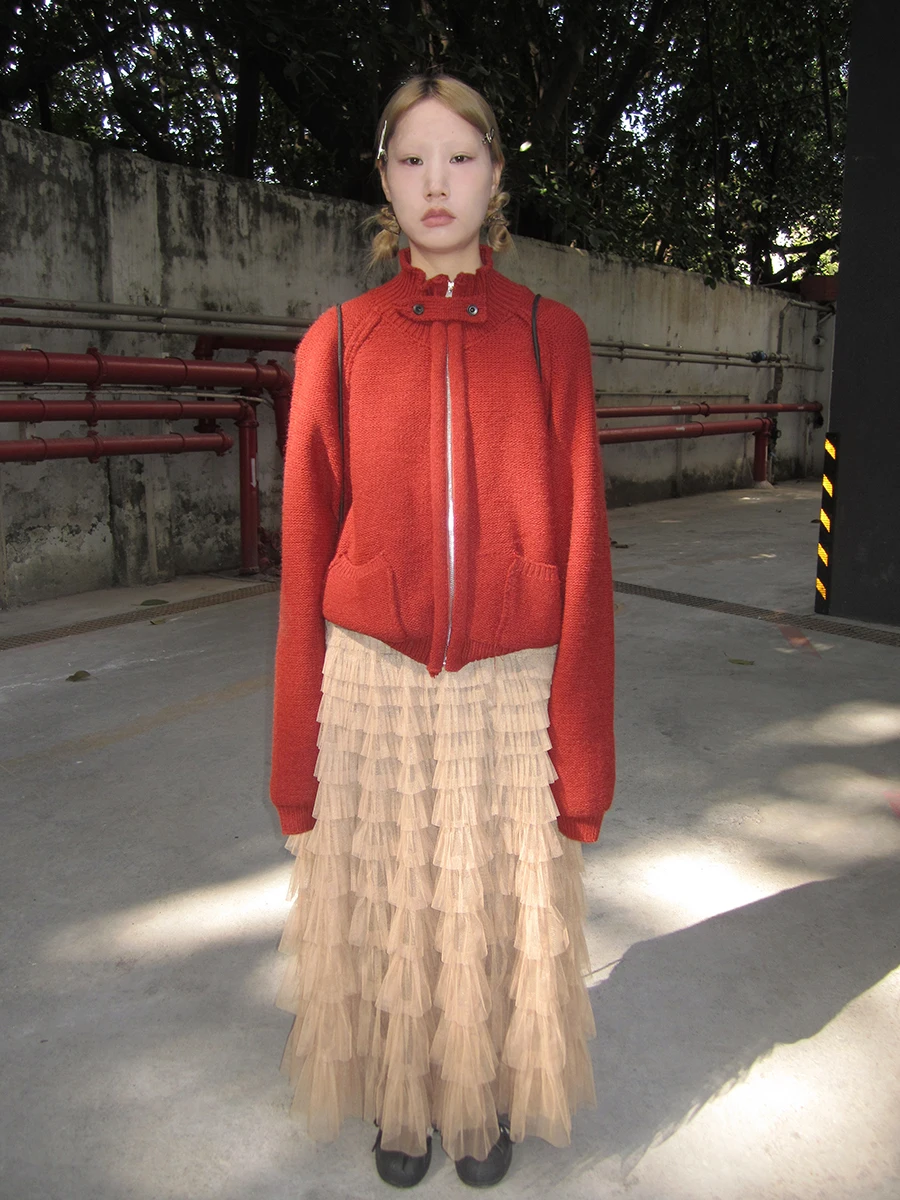 

Новый зимний мягкий уютный красный вязаный свитер на молнии с воротником-стойкой, кардиган, женский облегающий длинный свек, корейская мода