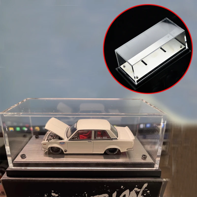 1PCS 1/64 Scale Car Model Display Case High-transparency Acrylic Hard Cover Stainless Steel Base Plate Dustproof Storage Box