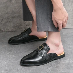 Luxury Designer Mens Half Drag Shoes For Men Casual Leather Fashion Half Shoes Mules Man Slides Loafers Slippers Male Big Size46