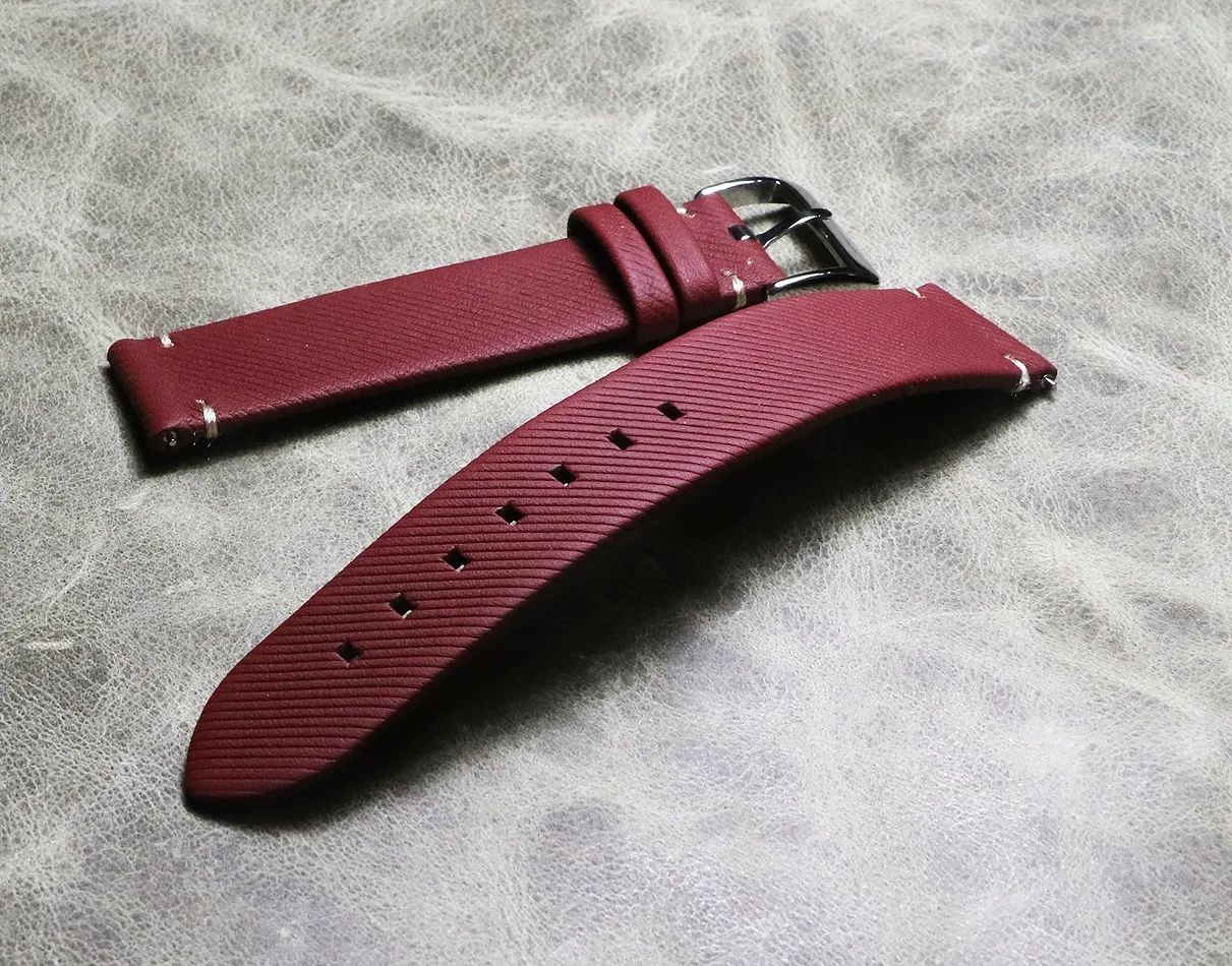 Dark Red Thin Quick Release Watch Strap Watchband  French Calfskin Twill 18mm 19mm 20mm 21mm 22mm Leather GT2 Watch band