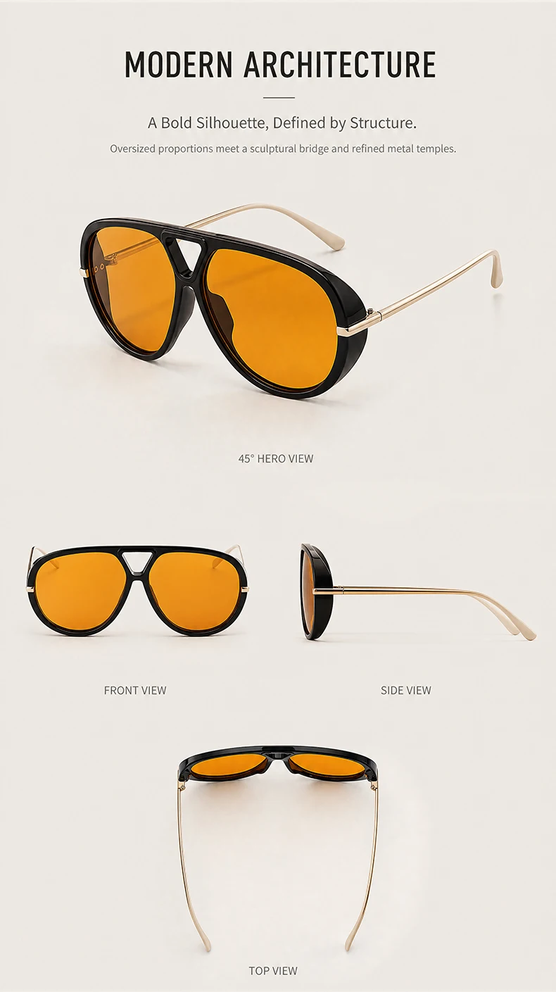 Übergroße Pilot Oval Punk Sonnenbrille Frauen Großen Rahmen 2025, Luxus Vintage Doppel Strahl Sonnenbrille Für Dame Outdoor Brillen UV400 – Detail 3