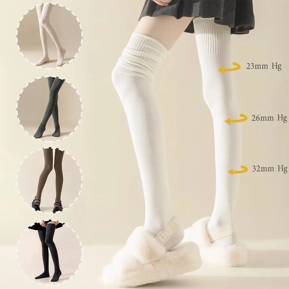 

1pair Knee-Length Hosiery Socks Solid Color High Tube Thick Long Socks Boot Solid Thigh Stocking Versatile Black White Stockings