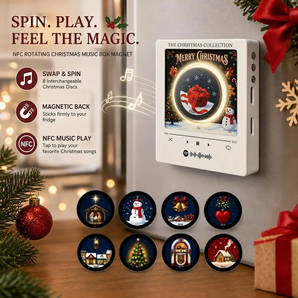 Christmas Music Box Refrigerator Magnet with 9 NFC Discs Ambient Night Light Acrylic Music Player Christmas Ornament 2027