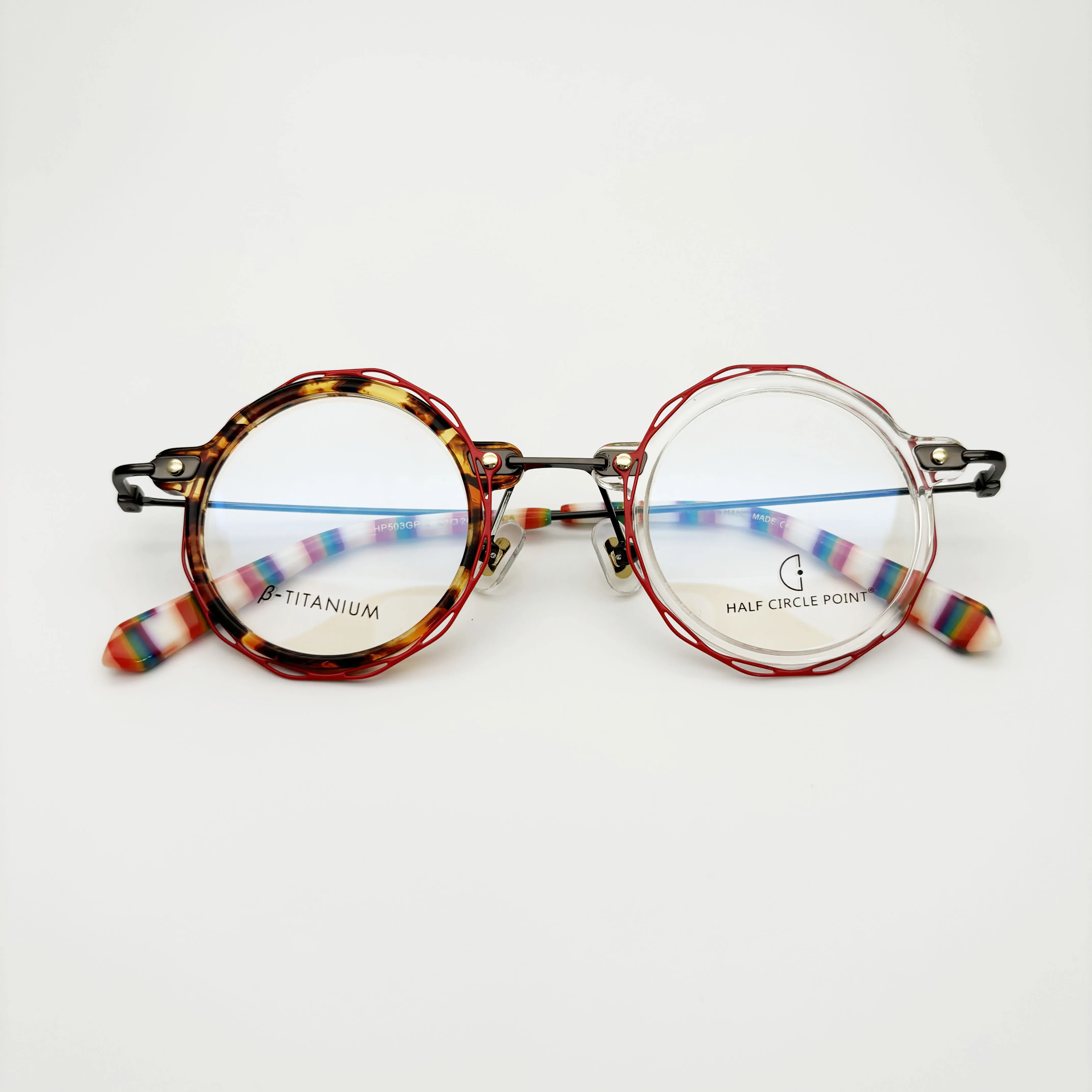 

New Arrival Fancy Colorful Vintage Retro Acetate With Titanium Spectacle Frame Precription Lens Eyeglasses HP503GP-1